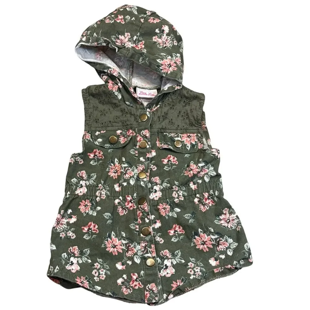 Little Lass Floral Denim Hooded Vest Girl 4